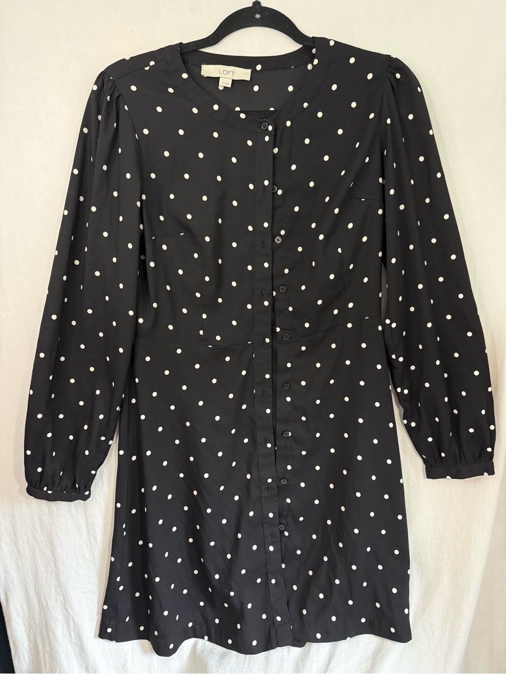 LOFT Black Polka Dot Button-Front Dress